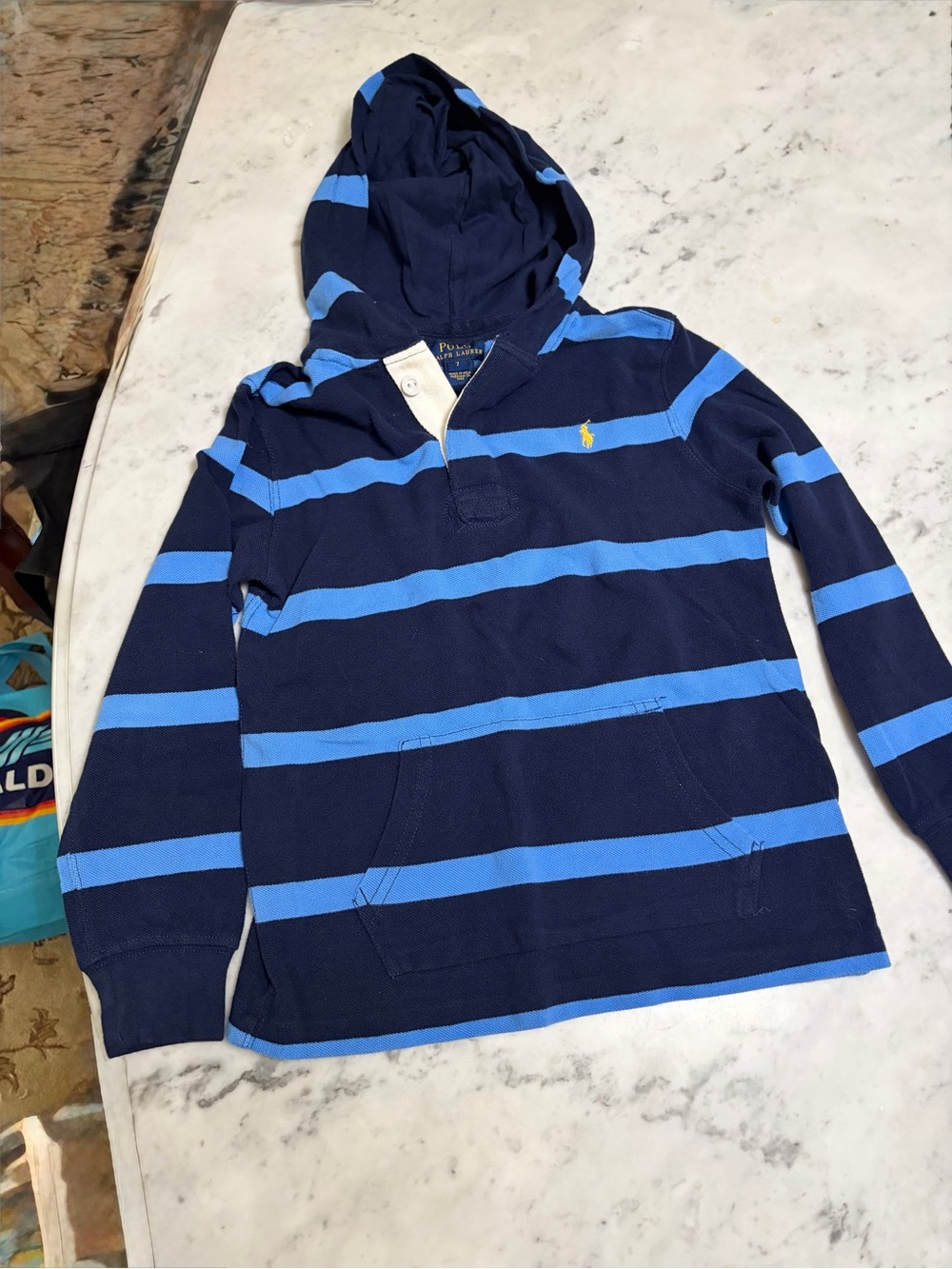 Polo by Ralph Lauren Navy and Light Blue Striped Hoodie